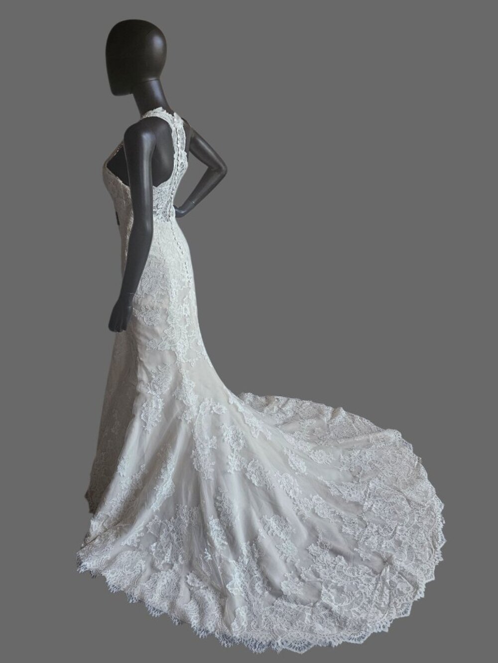 NEW Nude/Ivory Full Lace Racerback V-Neck Fit/Flare Wedding Gown - San Patrick - Picture 8 of 11